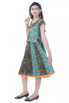 Multicolor Cotton Printed Set of Skirt and Top for Girls