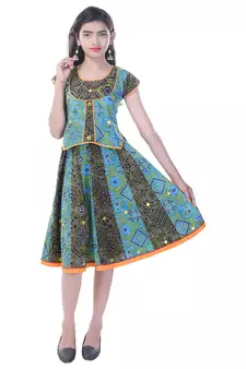 Multicolor Cotton Printed Set of Skirt and Top for Girls