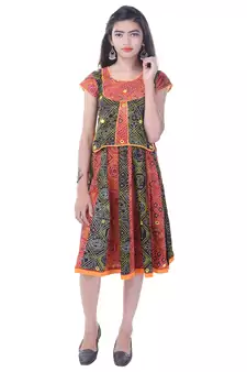 Multicolor Cotton Printed Set of Skirt and Top for Girls