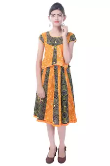 Multicolor Cotton Printed Set of Skirt and Top for Girls