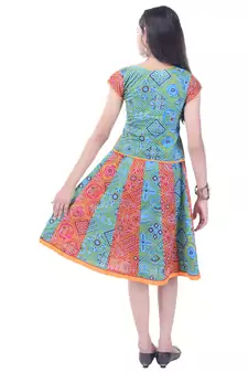 Multicolor Cotton Printed Set of Skirt and Top for Girls