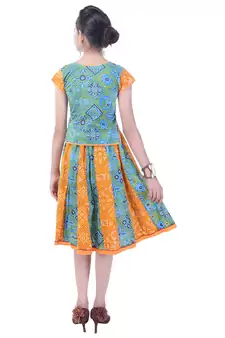Multicolor Cotton Printed Set of Skirt and Top for Girls