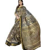 Black printed bhagalpuri silk saree with blouse