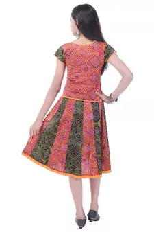 Multicolor Cotton Printed Set of Skirt and Top for Girls