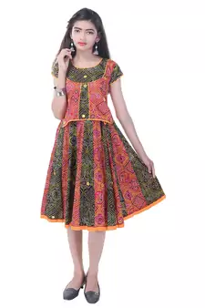 Multicolor Cotton Printed Set of Skirt and Top for Girls
