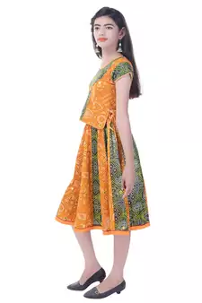 Multicolor Cotton Printed Set of Skirt and Top for Girls