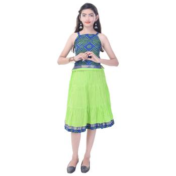 Blue Cotton Printed Set of Skirt and Top for Girls 1