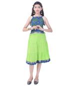 Blue Cotton Printed Set of Skirt and Top for Girls