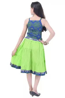 Blue Cotton Printed Set of Skirt and Top for Girls