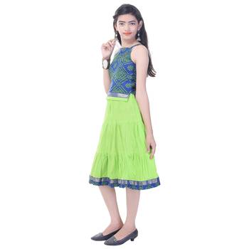 Blue Cotton Printed Set of Skirt and Top for Girls 3