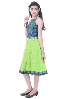 Blue Cotton Printed Set of Skirt and Top for Girls