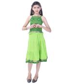 Green Cotton Printed Set of Skirt and Top for Girls