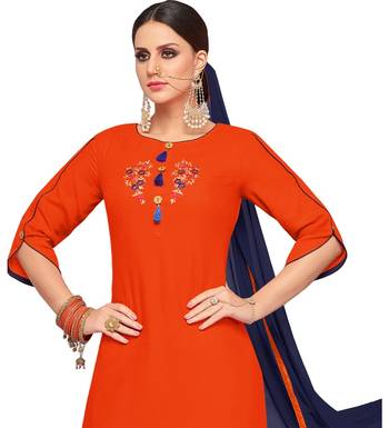 Orange & Navy Blue Rayon Embroidered Women's Palazzo Suit 3