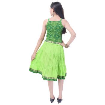 Green Cotton Printed Set of Skirt and Top for Girls 2