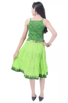Green Cotton Printed Set of Skirt and Top for Girls