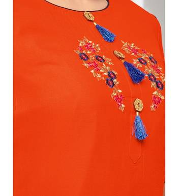 Orange & Navy Blue Rayon Embroidered Women's Palazzo Suit 4