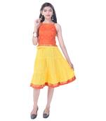 Orange Cotton Printed Set of Skirt and Top for Girls