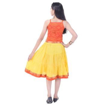 Orange Cotton Printed Set of Skirt and Top for Girls 2