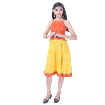 Orange Cotton Printed Set of Skirt and Top for Girls 4