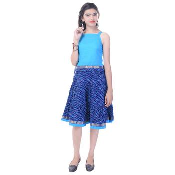 Blue Cotton Printed Set of Skirt and Top for Girls 1