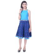 Blue Cotton Printed Set of Skirt and Top for Girls