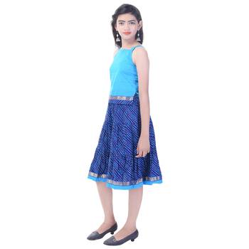 Blue Cotton Printed Set of Skirt and Top for Girls 3