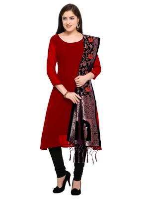 Women's Black Banarasi Woven Work Stole And Dupattas (free Size) 4