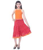 Orange Cotton Printed Set of Skirt and Top for Girls