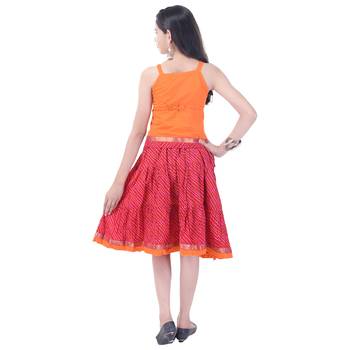 Orange Cotton Printed Set of Skirt and Top for Girls 2