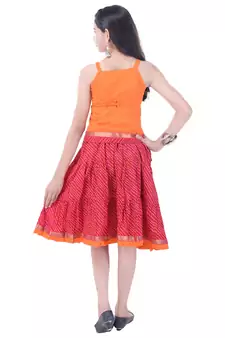 Orange Cotton Printed Set of Skirt and Top for Girls
