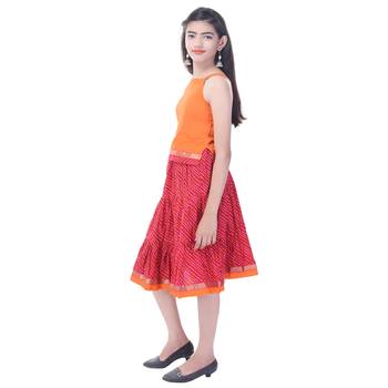 Orange Cotton Printed Set of Skirt and Top for Girls 3