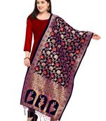 Navy Blue Banarasi Silk Zari Woven Dupatta With Jalar(Poly Silk)
