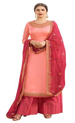 Peach embroidered satin salwar 1