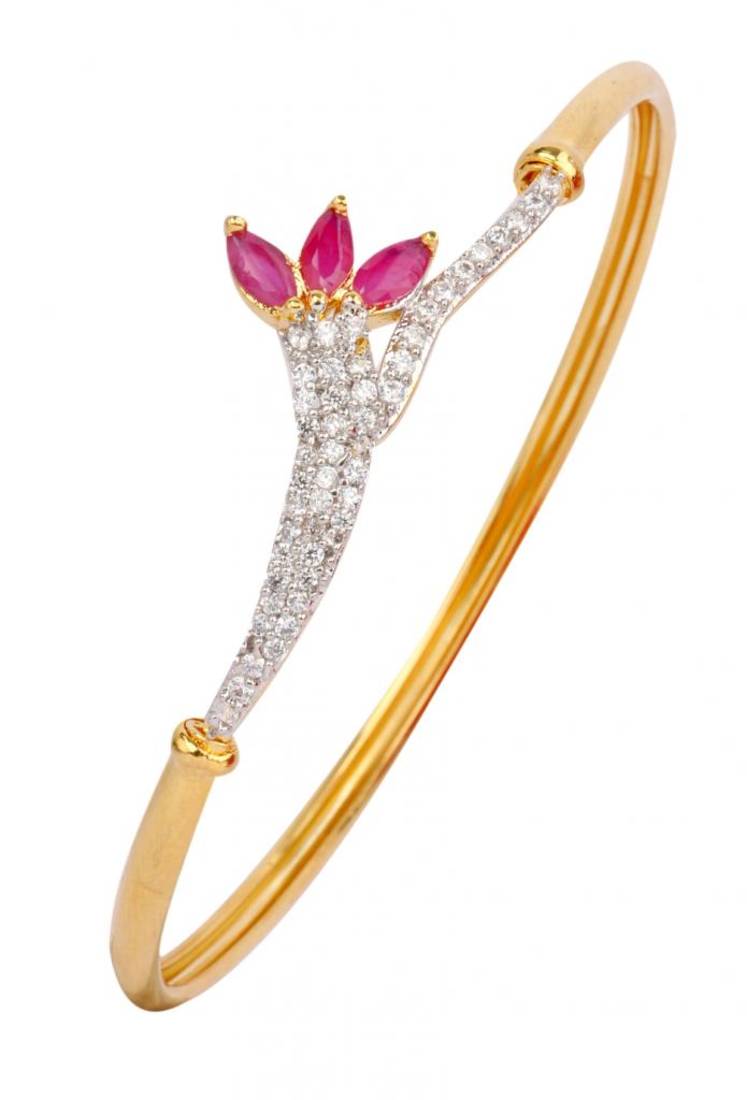 american diamond  red leaf marquis openable kada bangle bracelet