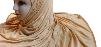 Cream Color Beads And Tassel Work Hosiery Cotton Women'S Headscarf 2