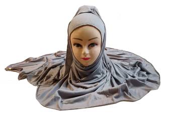Grey Color Beads And Tassel Work Hosiery Cotton Women'S Headscarf 1