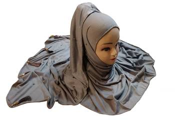 Grey Color Beads And Tassel Work Hosiery Cotton Women'S Headscarf 3