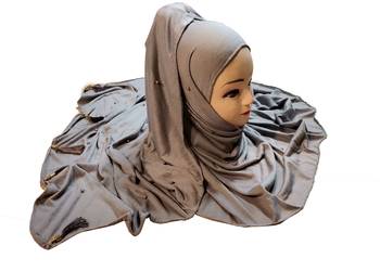 Grey Color Beads And Tassel Work Hosiery Cotton Women'S Headscarf 4