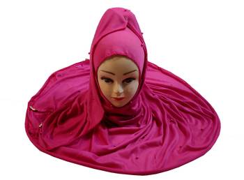Magenta Color Beads And Tassel Work Hosiery Cotton Women'S Headscarf 3