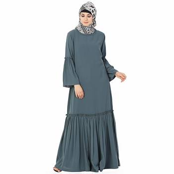 Grey plain polyester stitched islamic abaya 3