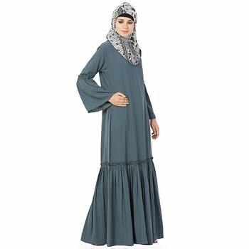 Grey plain polyester stitched islamic abaya 4