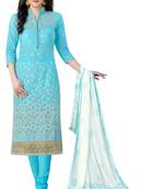 Women Sky Blue embroidered Pure cotton party wear salwar Kameez Unstitched suit dress material