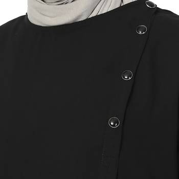 Black plain polyester stitched islamic abaya 7