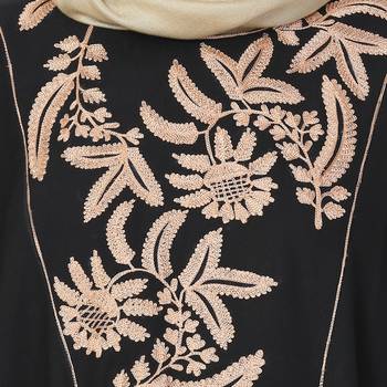 Black printed polyester stitched islamic abaya 6
