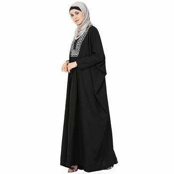 Black printed polyester stitched islamic abaya 6