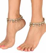 antique traditional ethnic red green meena kundan anklet payal pair