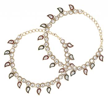 antique traditional ethnic red green meena kundan anklet payal pair 2