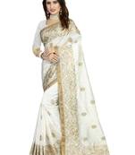 White embroidered art silk saree with blouse