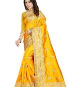 Yellow embroidered art silk saree with blouse