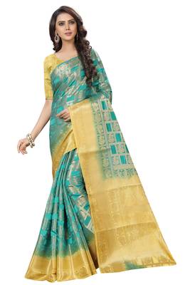 Light blue woven banarasi saree with blouse 1
